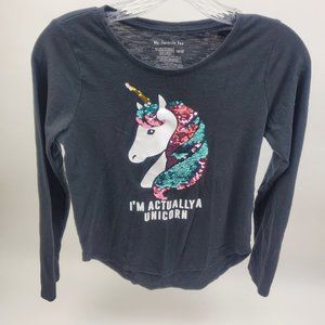 Black flip sequin unicorn long sleeve shirt 10/12